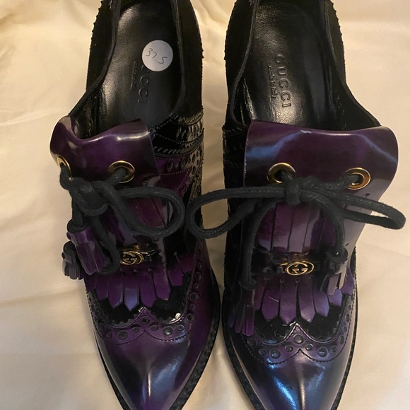 Gucci black and purple stiletto platform brogue wingtip - Picture 7 of 8